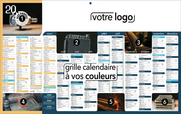 calendrier sous-main publicitaire 2026 personnalisé avec photos et logo