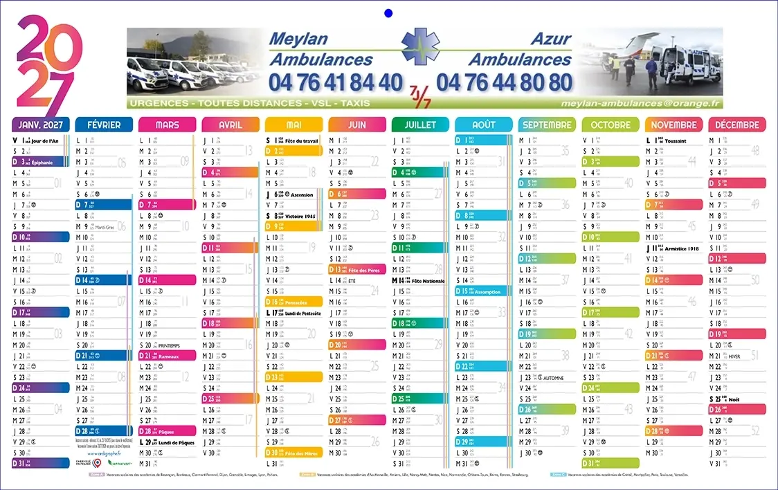 Calendrier-PlanCouleurV Calendrier Maxi-bancaire publicitaire Couleur