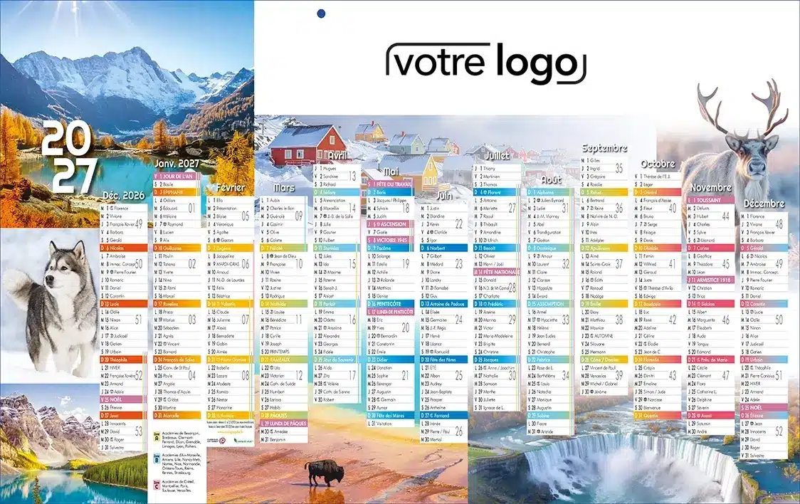 Calendrier-PlanMontagneR calendrier publicitaire bancaire rembordé sur un carton épais