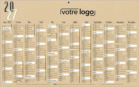 calendrier bancaire publicitaire cartonné personnalisé pour l'entreprise
