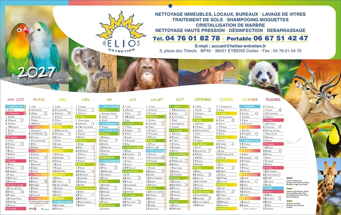 Calendrier-PlanSafariV Calendrier Banque cartonné 1 face 13 mois