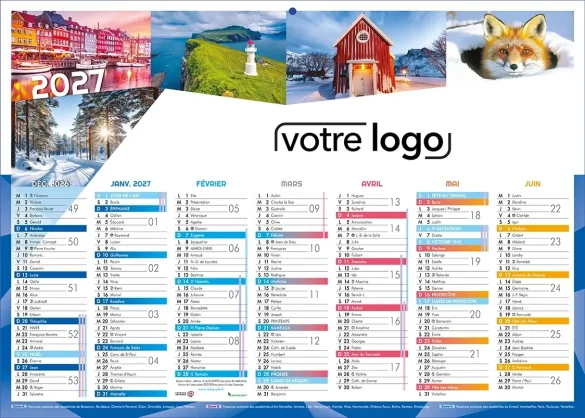 Impression calendrier bancaire publicitaire personnalisé avec logo