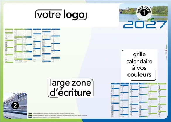 Sous-mains personnalisé avec calendrier vacances scolaires 2023-2027