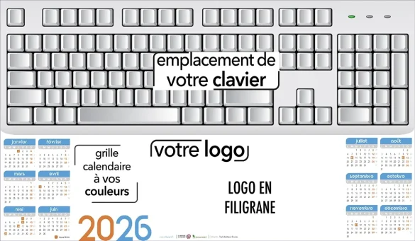 Calendrier sous-main personnalisé clavier ordinateur